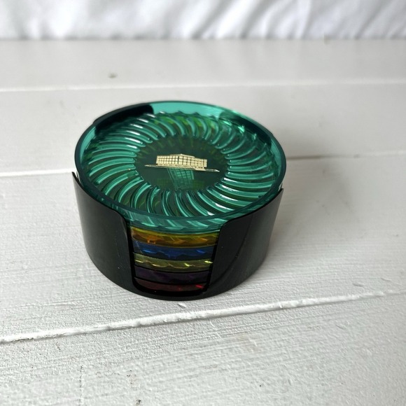 Vintage Coasters Made In USA Set Of 6 With Holder Capitol Design - Picture 2 of 5